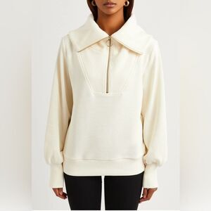 Varley Vine Ribbed Stretch-cotton Half-zip Sweatshirt Ivory Size S